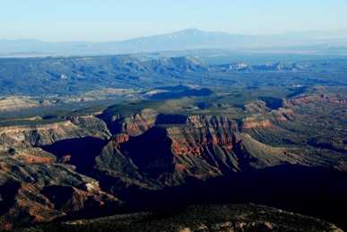 Jemez Mountains, with Sandia Mountains in the background
